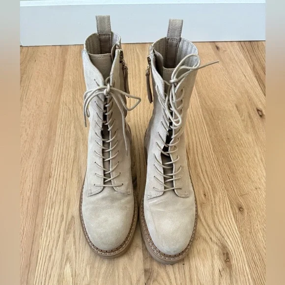 Sam Edelman Lex Combat Boots Cream Sesame Suede Leather Size 7 - Picture 7 of 13